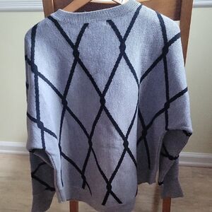 Gray Sweater with Black Diamond Pattern